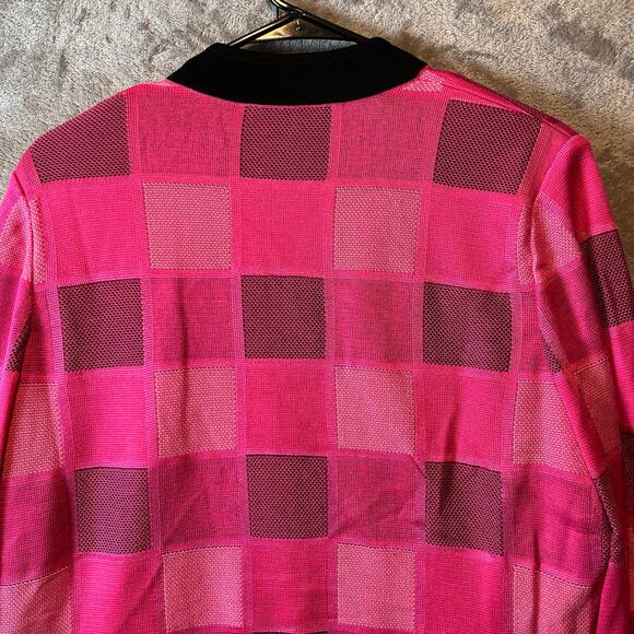 Ming Wang Hot Pink Black Color Checkered Cardigan Jacket Womens Size Large - Picture 5 of 7